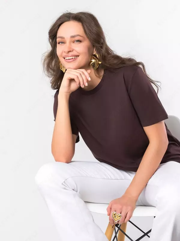 Футболка базовая с принтом повседневная из хлопка