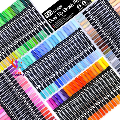 Dual Tip Brush Pens — 100 цветов двухсторонние маркеры-линеры на водной основе - 300 000 сум / шт.