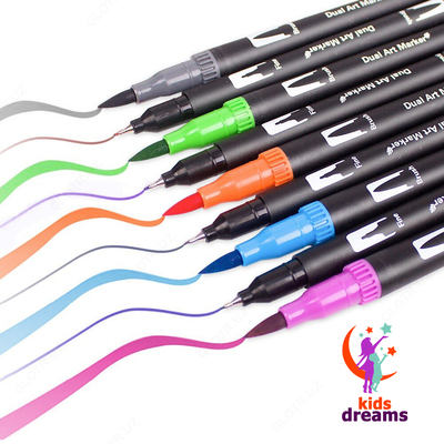 300 000 сум / шт. Dual Tip Brush Pens — 100 цветов двухсторонние маркеры-линеры на водной основе