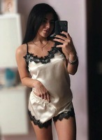 Атласная пижамка с французским кружевом (бежевая) - 210 000 сум