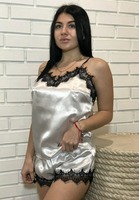 Атласная пижамка с французским кружевом (белая) - 210 000 сум