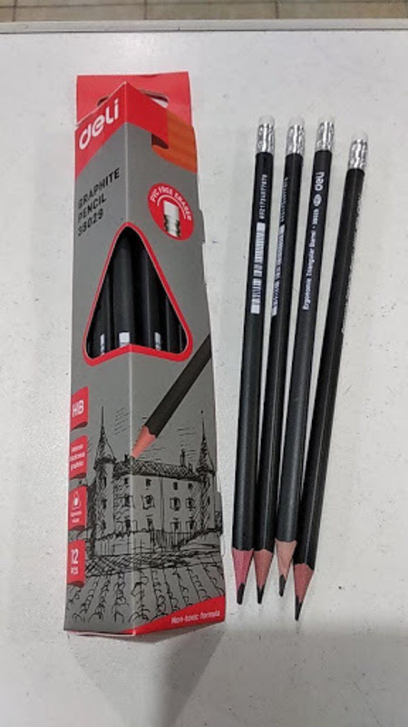 Карандаш черный с ластиком НВ Deli E38029