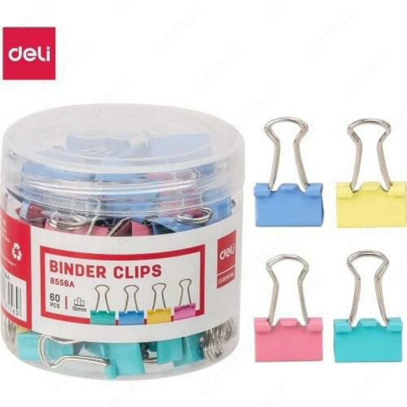  Зажим для бумаг цвет. 15мм (60шт)  Deli E8556A - 