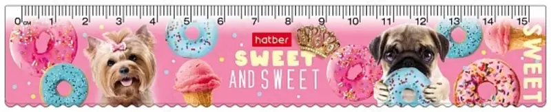 Линейка Пластиковая Hatber 15х3см-Забавные щенки- в инд.упак.с европодвесом