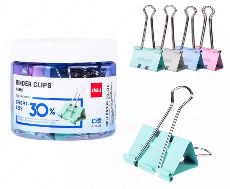  Qogoz qisqichlari Deli 8555S 19 mm  engil bosim  rangli  40 dona - 