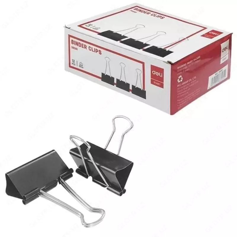 Qogoz uchun kliplar Deli E38562 41 mm  qora  12 dona