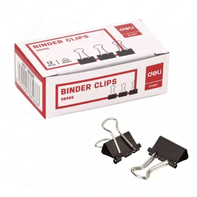 Qogoz uchun kliplar Deli E38566 15 mm  qora  12 dona