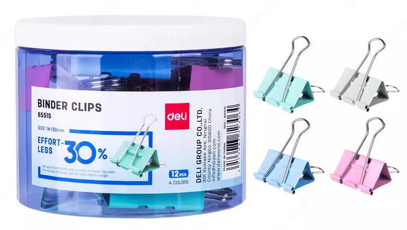Зажимы для бумаги Deli E8553S с легким нажатием  32 мм  цветные  12 шт