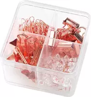 Набор канцелярский Deli 78551  розовое золото (скрепки  кнопки-гвоздики  зажимы)