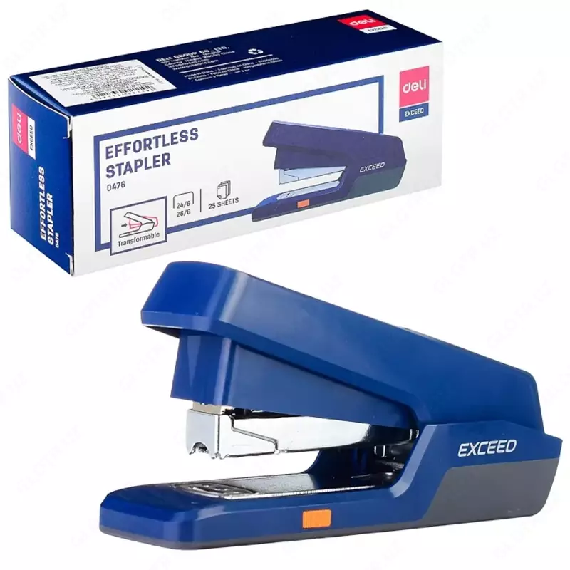 Степлер Deli 0476 на 25 листов  скобы № 24/6 и 26/6  синий