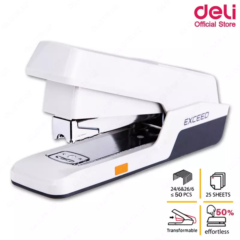  Степлер Deli 0476 на 25 листов  скобы № 24/6 и 26/6  белый Оптом и розница