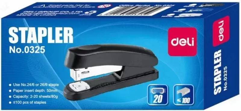  Степлер Deli E0325  скобы № 24/6 и 26/6  на 20 листов Оптом и розница