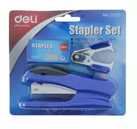 Канцелярский набор Deli E0355  степлер на 25 листов  антистеплер  скобы № 24/6