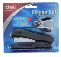  Канцелярский набор Deli E0355  степлер на 25 листов  антистеплер  скобы № 24/6 - 