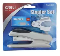   Канцелярский набор Deli E0355  степлер на 25 листов  антистеплер  скобы № 24/6