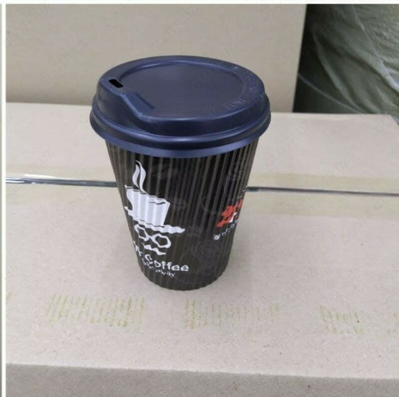 Одноразовые гофрированные стаканы с крышкой для горячего кофе