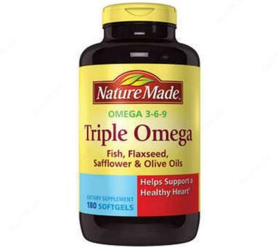 Tabiatdan tayyorlangan uchta Omega 3-6-9 baliq yog'i (180 dona).