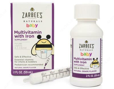 Zarbee's, Naturals, temir bilan bolalar multivitaminlari, tabiiy uzum ta'mi, 59 ml