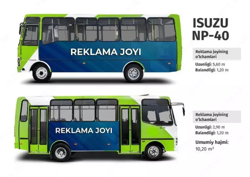 АВТОБУСНАЯ НАРУЖНАЯ РЕКЛАМА - 1 600 000 сум