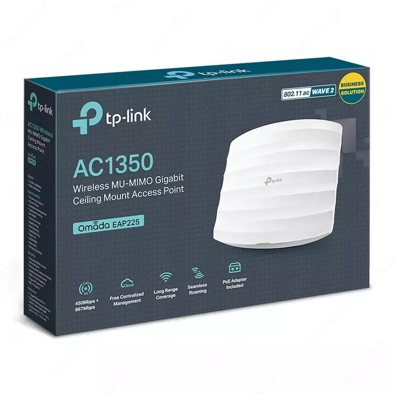 TP-Link EAP225 AC1350 Wave 2 Gigabitli ikki tarmoqli shiftli Wi-Fi ulanish nuqtasi