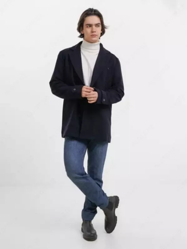 Мужское шерстяное темно-синее полупальто Blend Ambitious