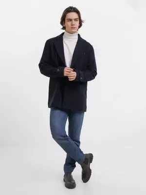 Мужское шерстяное темно-синее полупальто Blend Ambitious