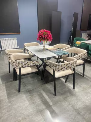 Обеденный стол со стульями на 6 человек (бежевый цвет)