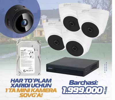 АКЦИЯ 4шт камера видеонаблюдения с установкой - 1 999 000 сум / шт.