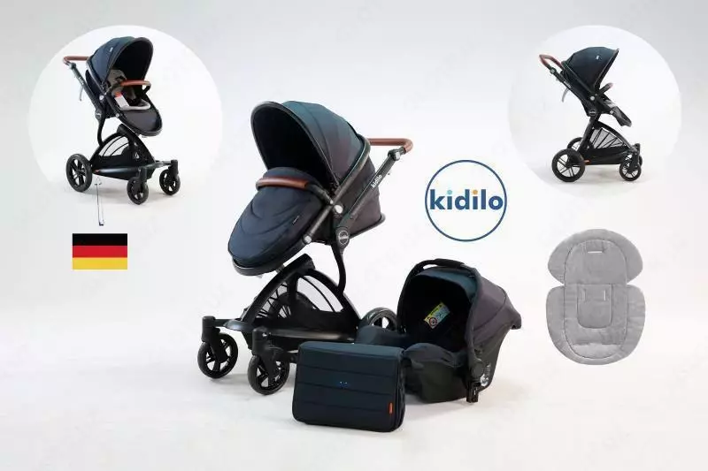 Детская коляска-трансформер 2 в 1 + сумка Kidilo 1609 (тёмно-серый)