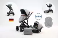  Детская коляска-трансформер 2 в 1 + сумка Kidilo 1609 (тёмно-серый) - 