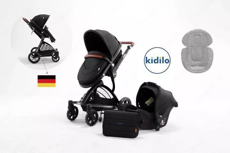   Детская коляска-трансформер 2 в 1 + сумка Kidilo 1609 (тёмно-серый)