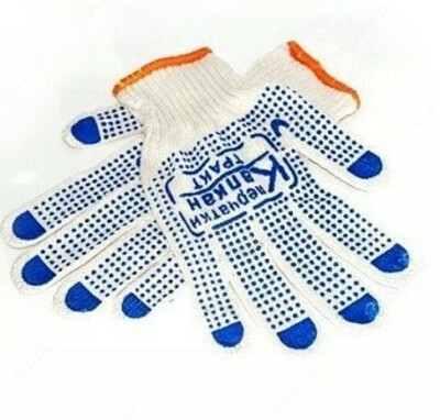 Перчатки белые "КАПКАН" ХБ С ПВХ нанесением(точка) - 1 293.8 сум от 100 шт.