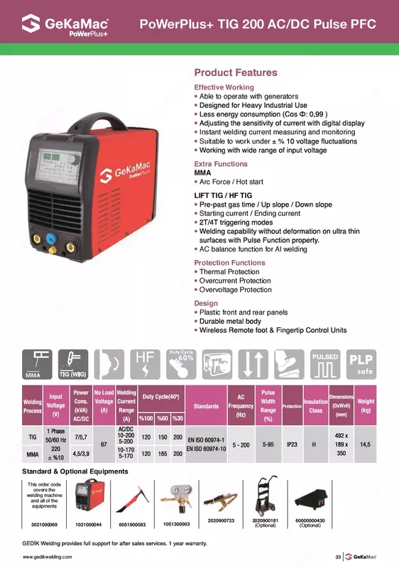  Аргонодуговой сварочный аппарат POWER PLUS TIG 200 AC/DC PULSE - 