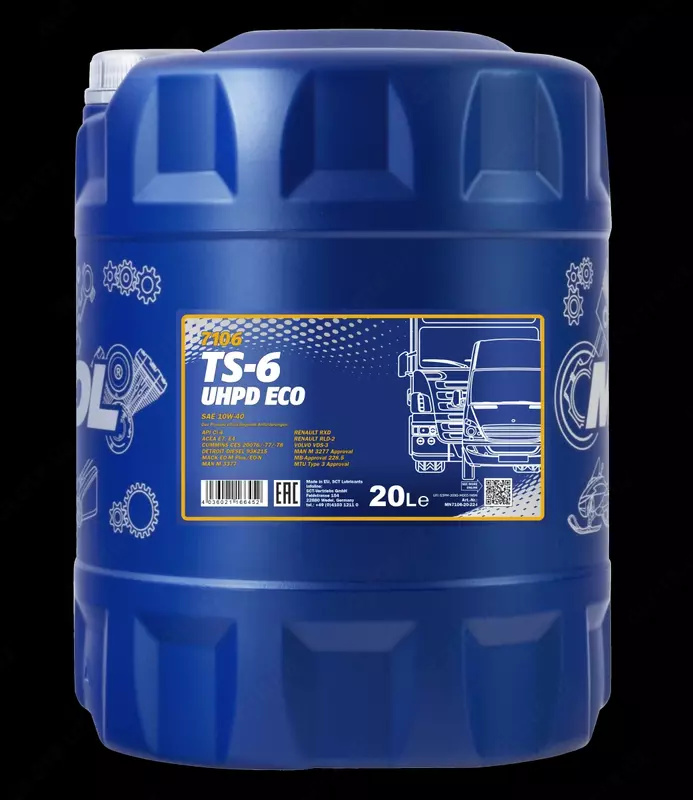 Моторные масла для грузовых машин и автобусов Mannol TS-6 UHPD 10w40 ECO MAN M 3277 20л синтетика.