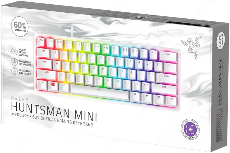 Клавиатура игровая Razer Huntsman Mini Mercury Ed. I Purple Switch I USB I US I RGB I White