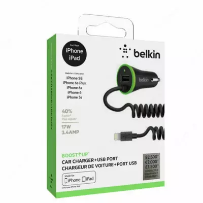 Avtomobil zaryadlovchi Belkin Car Charger (17W) USB 3.4A+USB, MicroUSB 1.2м, black Avtomobil zaryadlovchi Belkin Car Charger (17W) USB 3.4A+USB, MicroUSB 1.2м, black
