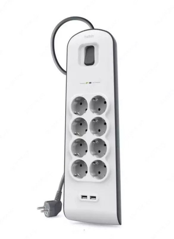 Сетевой фильтр Belkin c защитой от перенапряжения 8 роз., 2xUSB 2.4A, 900 Дж, UL 500 В, кабель 2м (Арт - BSV804vf2M)