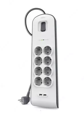 Сетевой фильтр Belkin c защитой от перенапряжения 8 роз., 2xUSB 2.4A, 900 Дж, UL 500 В, кабель 2м (Арт - BSV804vf2M)