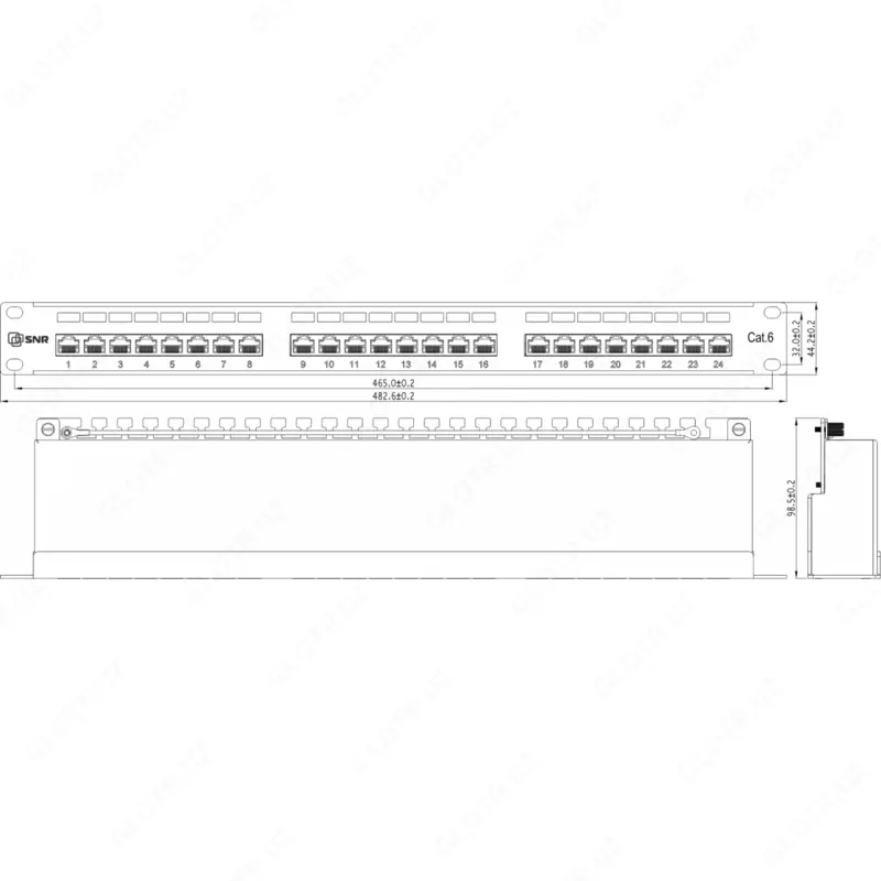 Коммутационная панель SNR, 19" экранированная, 1U, 24 порта, cat.6 (SNR-SD-1U24-6-H)