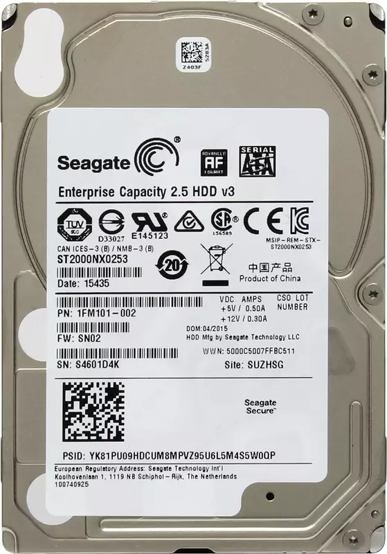 Жесткий диск Seagate Enterprise Capacity V.3 2TB 7.2k 2.5" SATA (арт. ST2000NX0253)