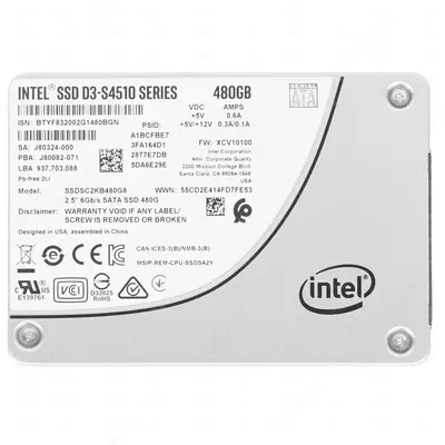 Накопитель SSD Intel S4510 Series, 480Gb, SATA, 3D TLC, 2,5" (арт. SSDSC2KB480G801)