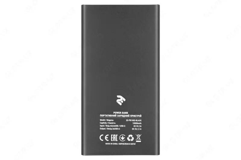 Внешний аккумулятор 2Е Power Bank 10000mAh, DC 5V, 2.1A, металлический корпус (2E-PB1002-BLACK)