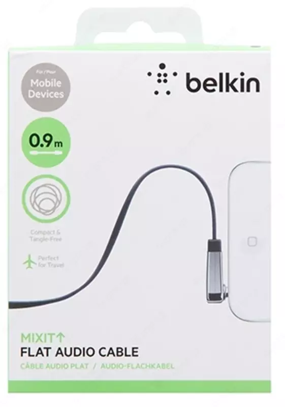 Audio kabel Belkin 3,5 mm Audio, M/M, FLAT, RT BURCHAK, 3', QORA, 0,9 m (AV10128cw03-BLK)