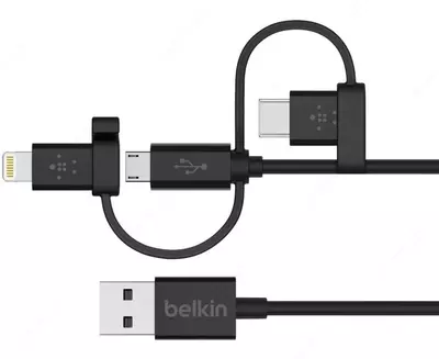 Универсальный кабель Belkin USB-A TO MICRO USB/LTG/USB-C, 4, CHRG/SYNC CABLE, 1.2 м (F8J050bt04-BLK)