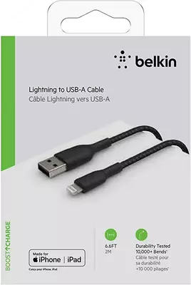 Кабель Belkin BRAIDED A-LTG black, 1 м (CAA002BT1MBK)