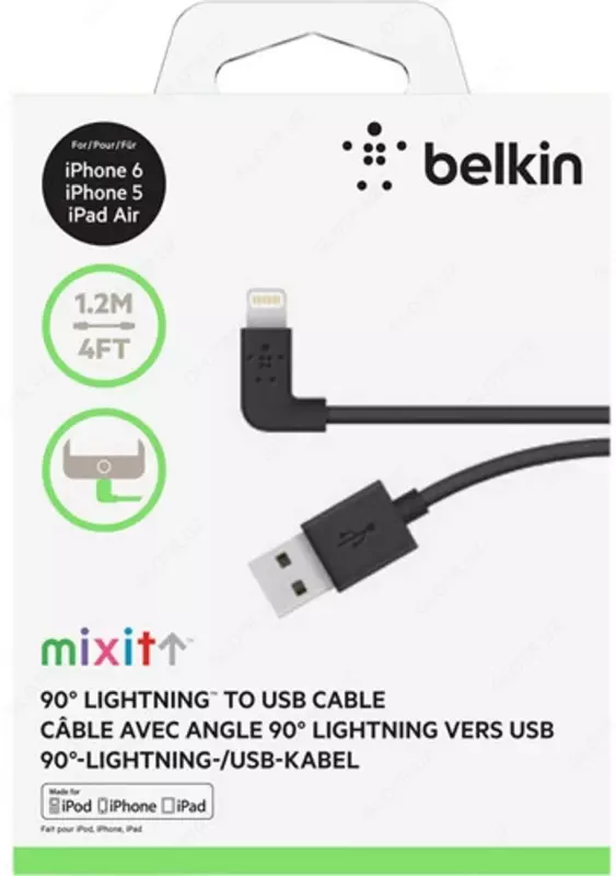 Belkin USB 2.0 Lightning zaryadlash/sinxronlash kabeli, qora, 1,2 m (F8J147bt04-BLK)