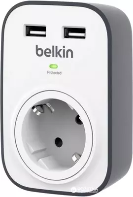 Сетевой фильтр Belkin 1XSchuko, c защитой от перенапряжения, 2xUSB 2.4A, 306 Дж, UL 500 В, белый (BSV103vf)
