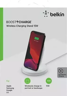 Беспроводное зарядное устройство BELKIN Stand Wireless Charging Qi, 15W, white (WIB002VFWH)