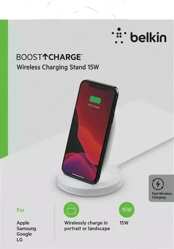Беспроводное зарядное устройство BELKIN Stand Wireless Charging Qi, 15W, white (WIB002VFWH)