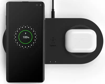 Simsiz zaryadlovchi BELKIN Dual Pad Simsiz zaryadlovchi Qi, 2x 10W, qora (WIZ002VFBK)